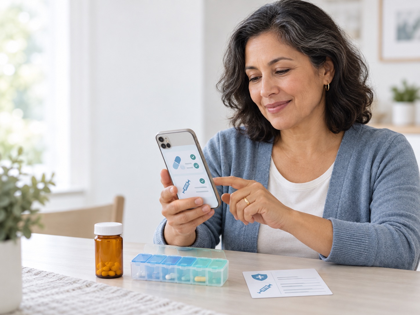Patient reviewing medication and immunization records on a mobile health app