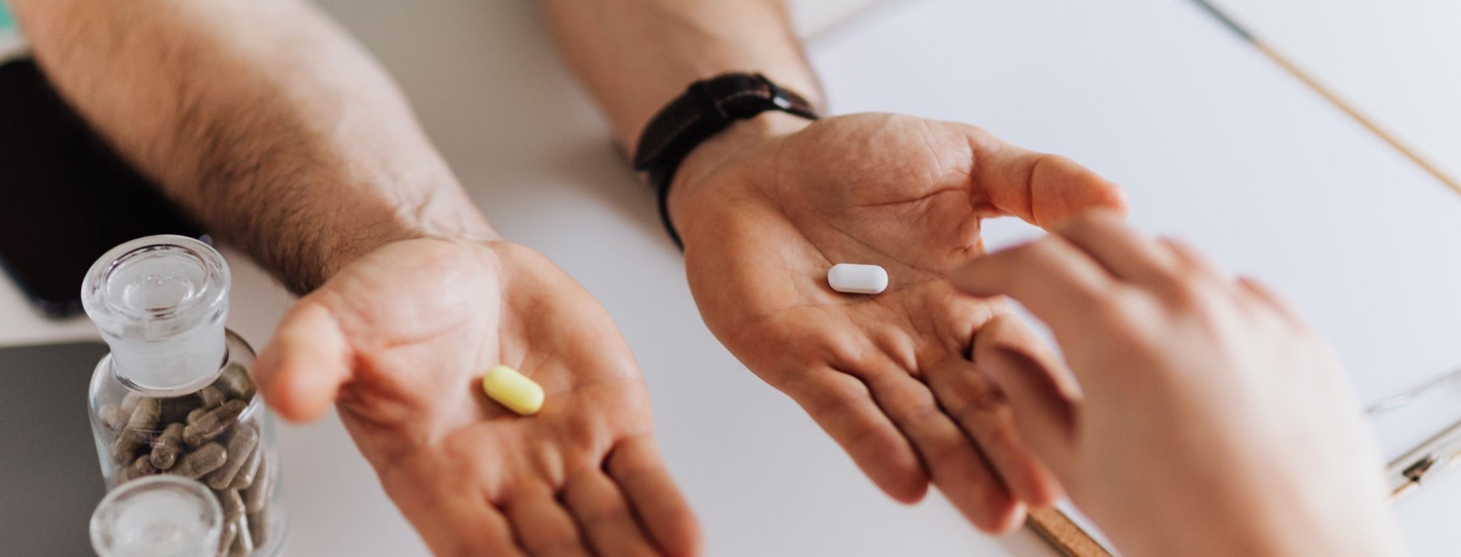 Medication options reviewed during a healthcare consultation