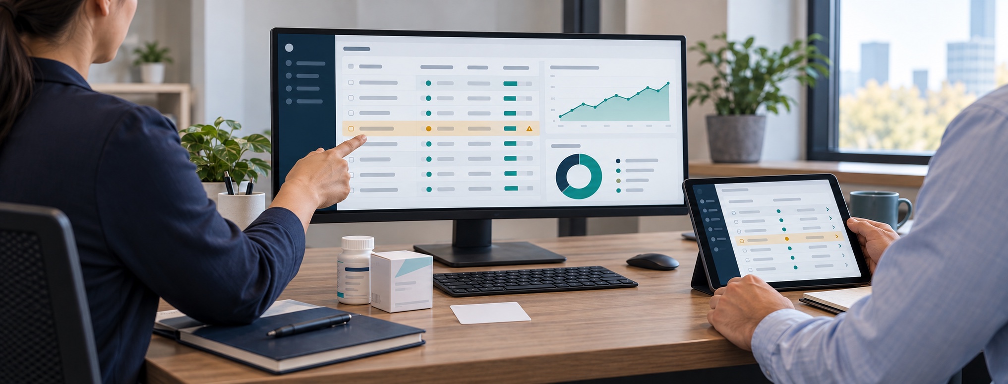 Claims analyst reviewing prescription eligibility, flagged transactions, and affordability program trends